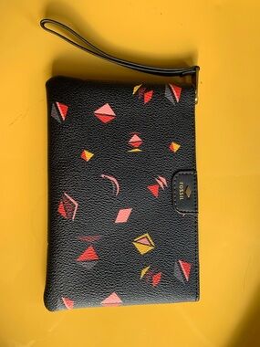 Fossil Black Zip Wristlet with Gold Hardware